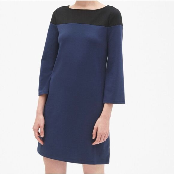 Gap Long Sleeve Colorblock Shift Dress in Ponte, Comet Blue SZ L - Picture 1 of 6